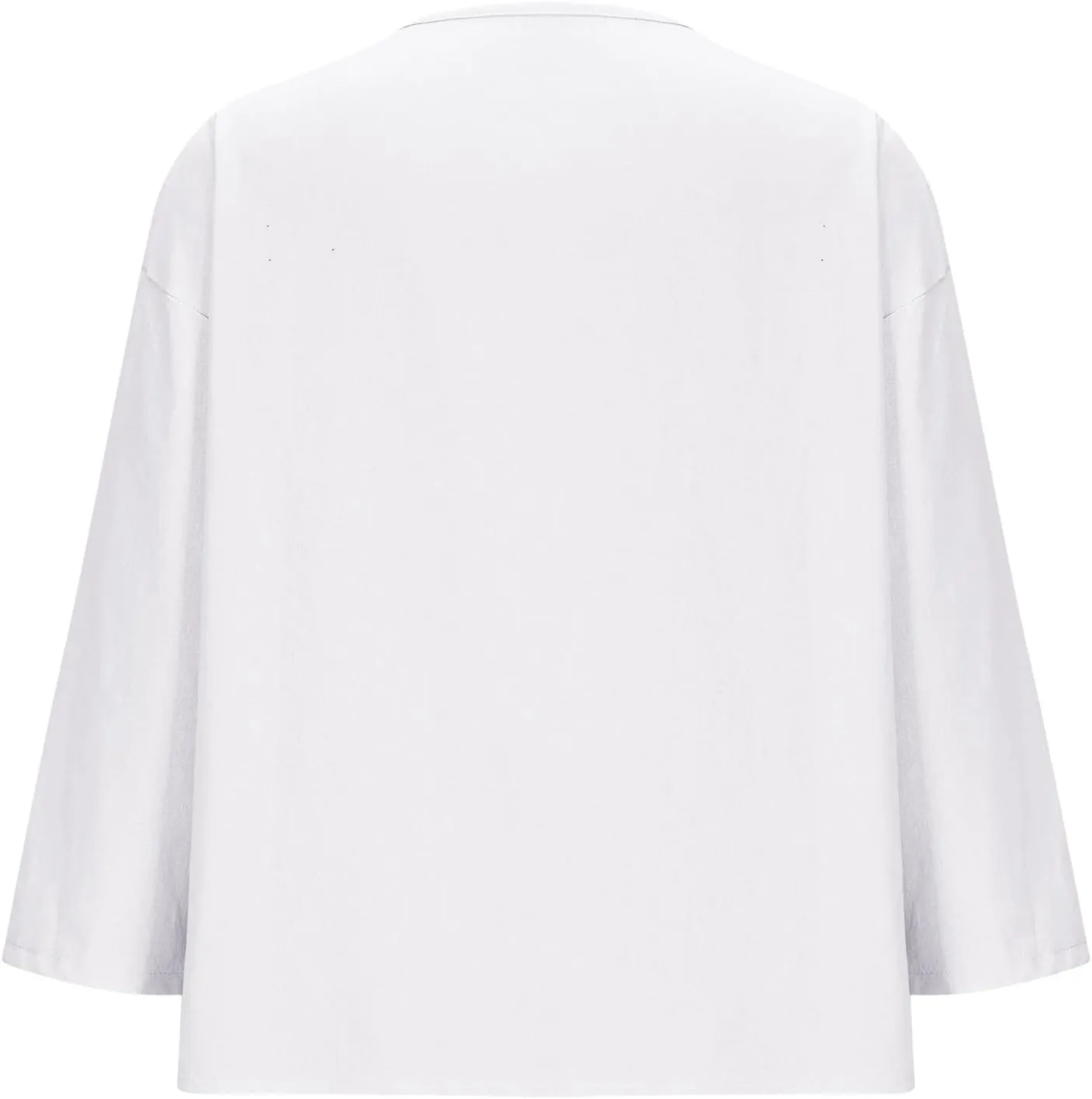 Linen Shirts for Women 3/4 Sleeve Summer Tops Crew Neck Button Down T-Shirts Casual Basic Tee Loose Gauze Blouses