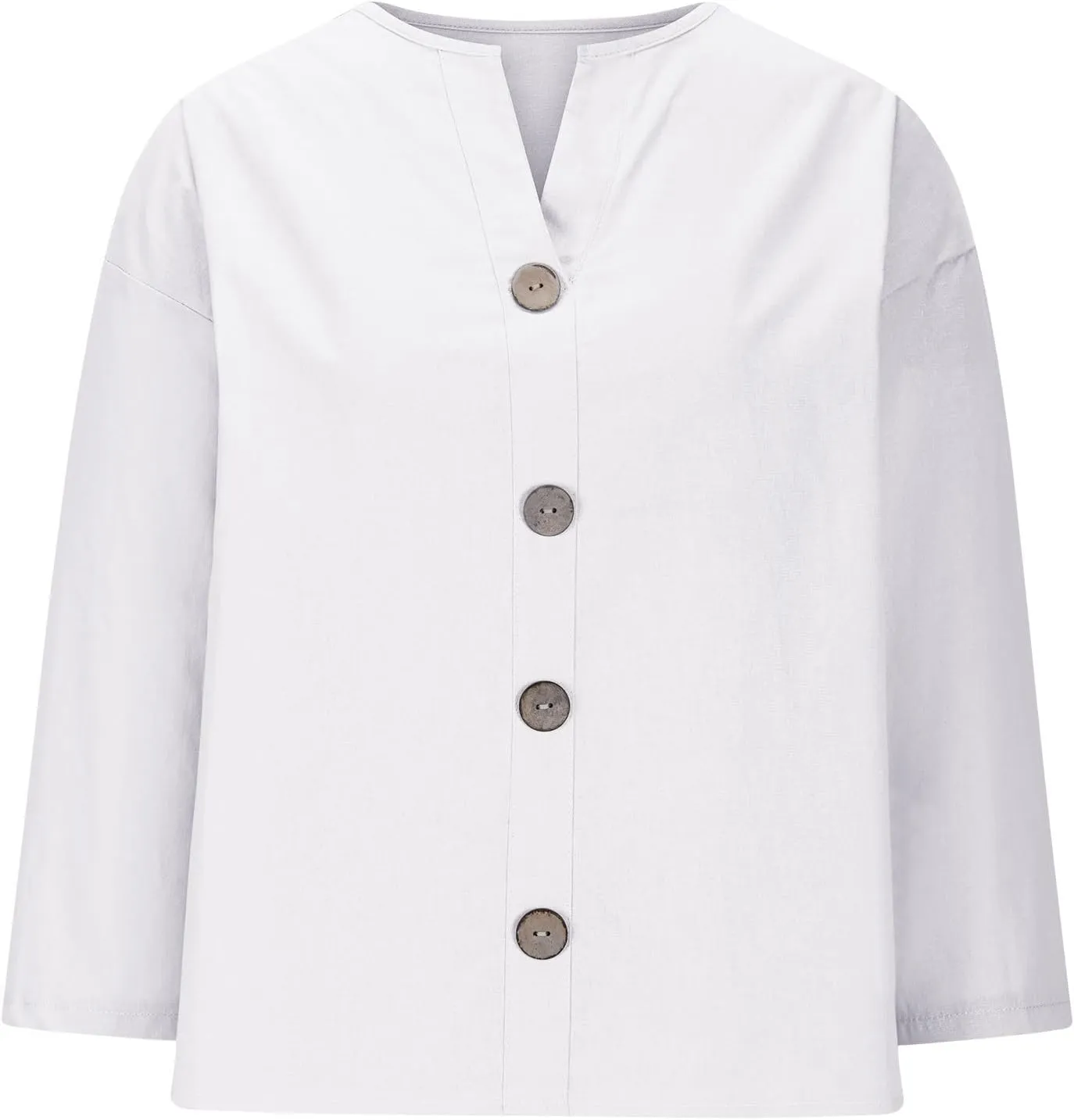 Linen Shirts for Women 3/4 Sleeve Summer Tops Crew Neck Button Down T-Shirts Casual Basic Tee Loose Gauze Blouses