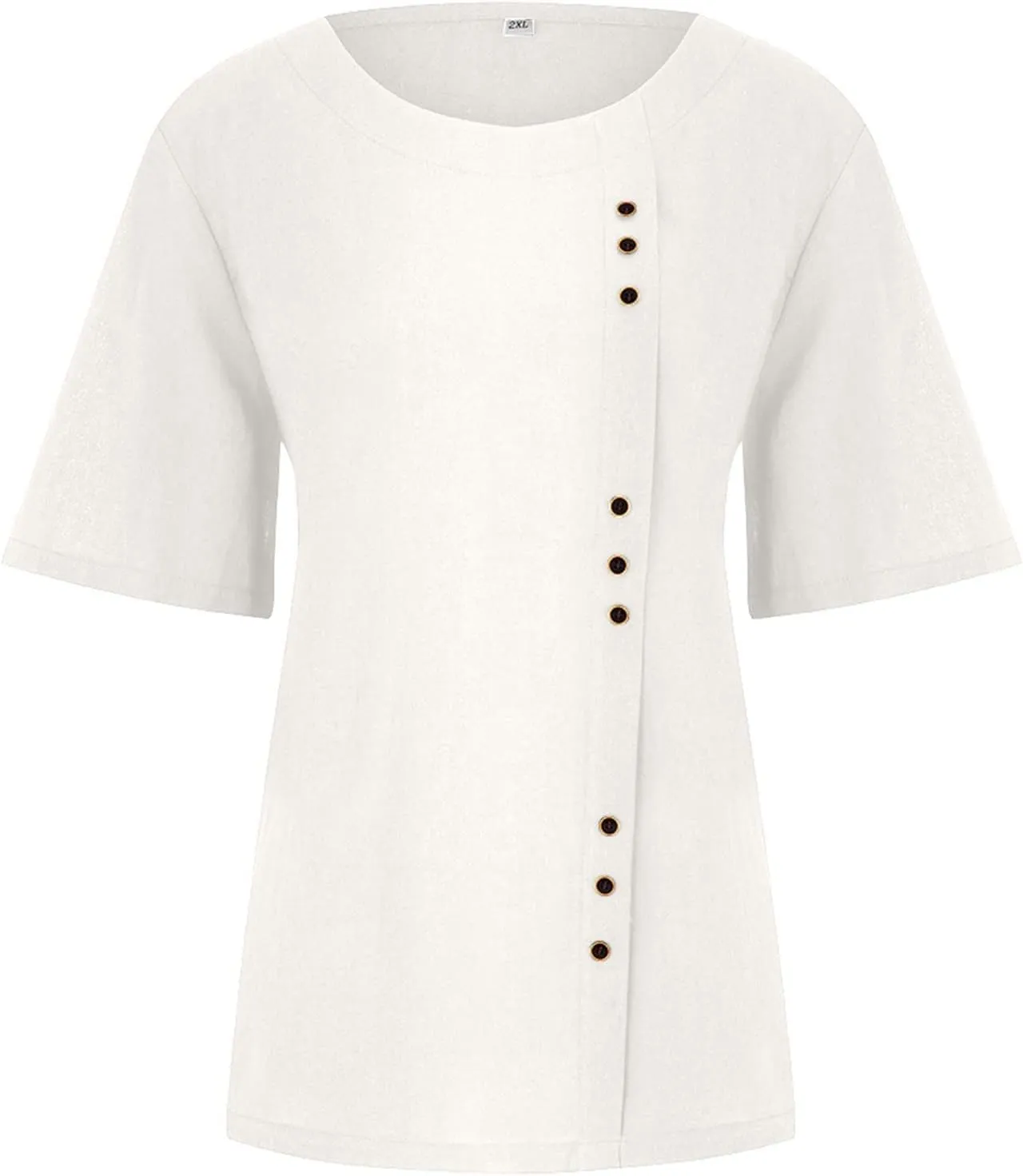 Linen Tops for Women Casual Oversized Summer Graphic Tees Short Sleeve Button Down Blouses Crew Neck Loose Fit Shirt