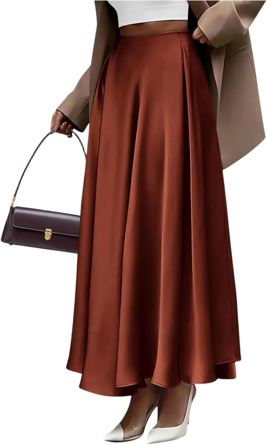Long Skirts for Women 2025 Summer Vacation Satin Elastic High Waisted A Line Slip Skirt Elegant Work Office Flowy Maxi Skirt