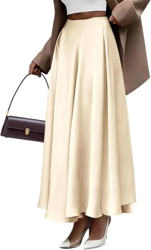 Long Skirts for Women 2025 Summer Vacation Satin Elastic High Waisted A Line Slip Skirt Elegant Work Office Flowy Maxi Skirt