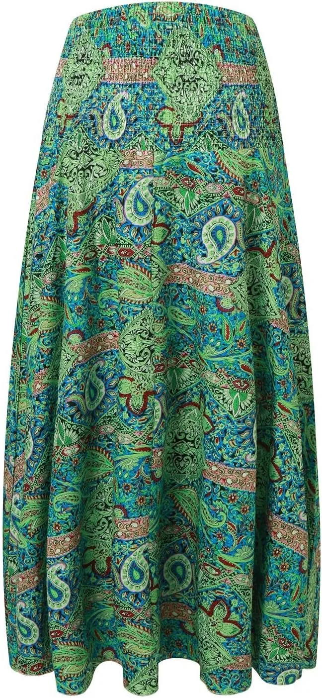 Long Skirts for Women Summer Bohemian Lace Up Floral Print Flowy Long Skirt Beach Casual Maxi Skorts Vacation