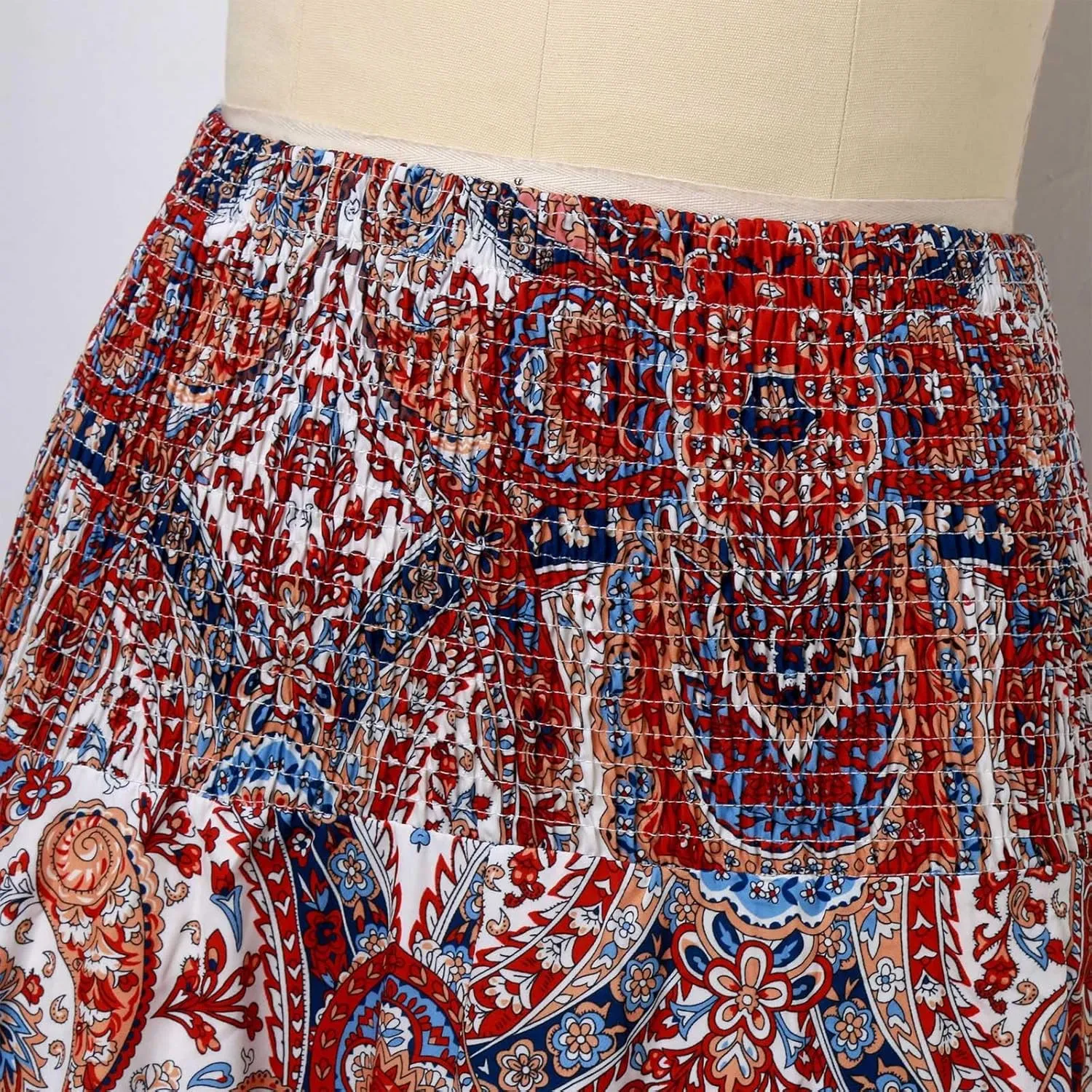 Long Skirts for Women Summer Bohemian Lace Up Floral Print Flowy Long Skirt Beach Casual Maxi Skorts Vacation