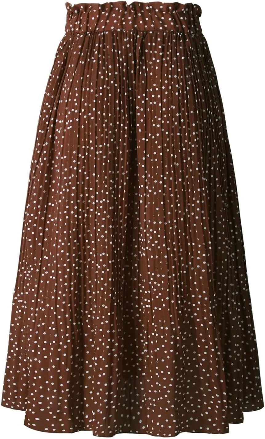 Long Skirts for Women Trendy Summer Boho Flowy Swing A-Line Elastic High Waist Pleated Midi Skirt Dress with Pockets