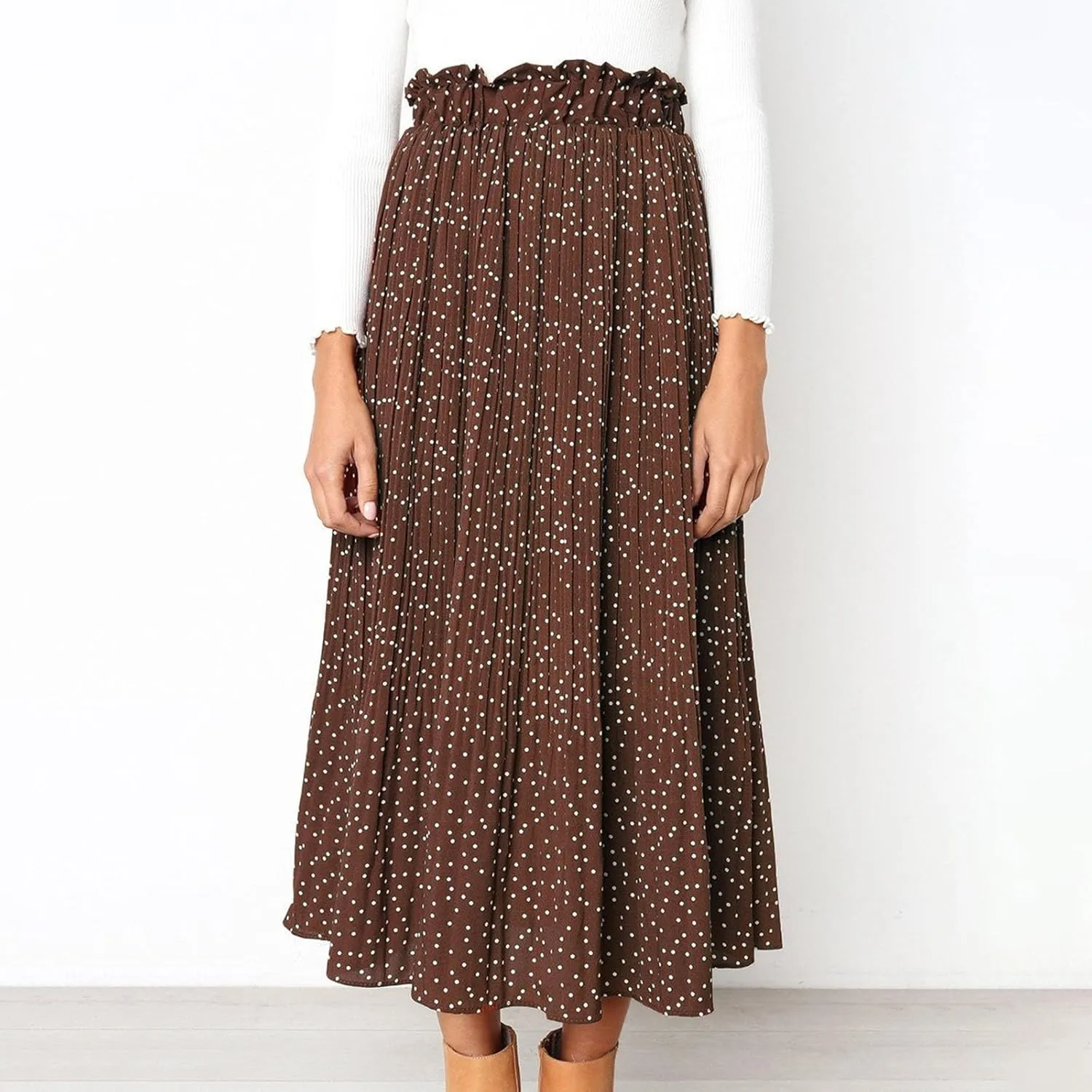 Long Skirts for Women Trendy Summer Boho Flowy Swing A-Line Elastic High Waist Pleated Midi Skirt Dress with Pockets