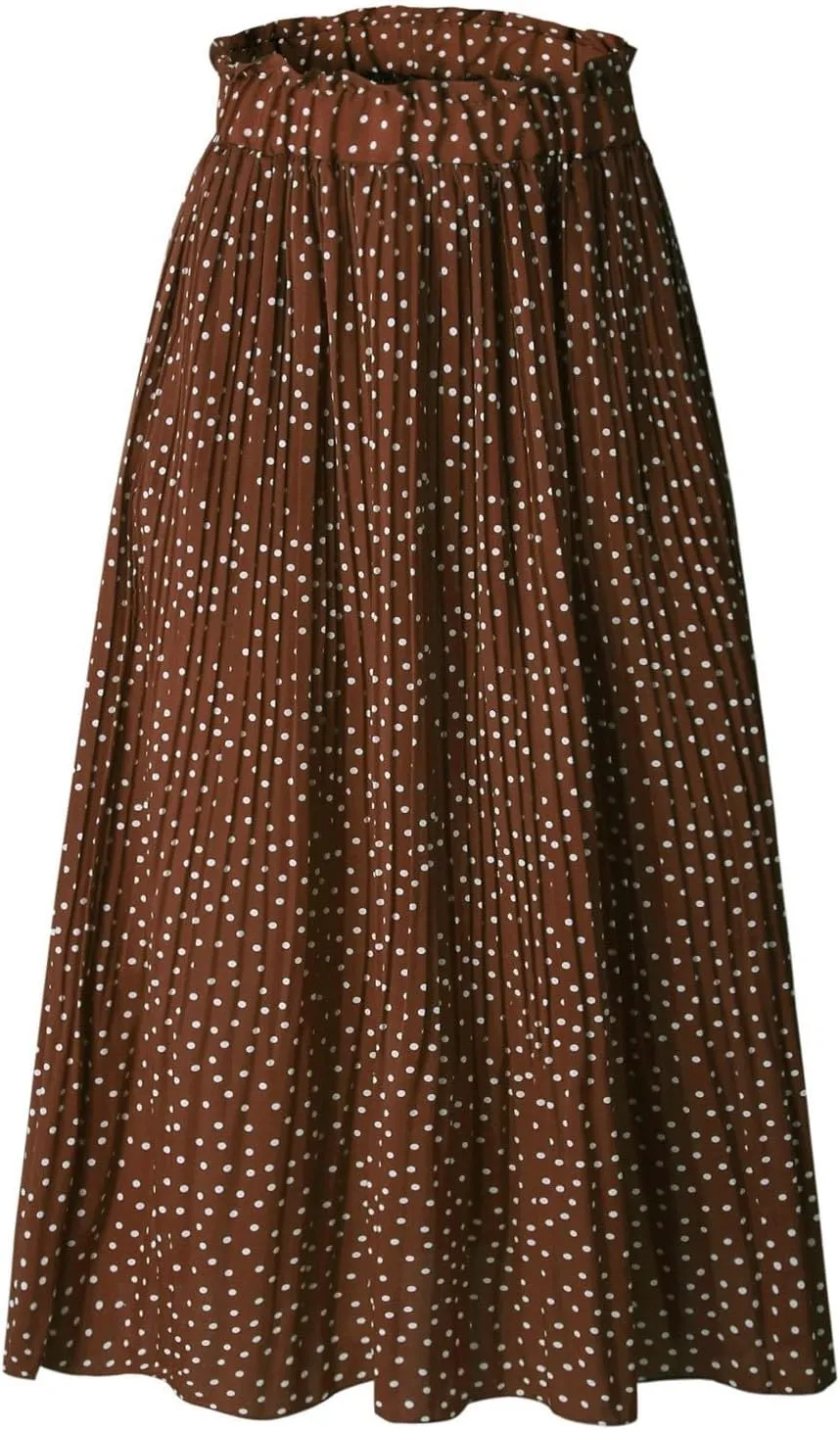 Long Skirts for Women Trendy Summer Boho Flowy Swing A-Line Elastic High Waist Pleated Midi Skirt Dress with Pockets