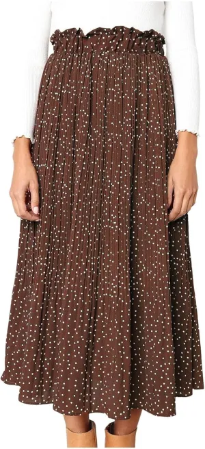 Long Skirts for Women Trendy Summer Boho Flowy Swing A-Line Elastic High Waist Pleated Midi Skirt Dress with Pockets