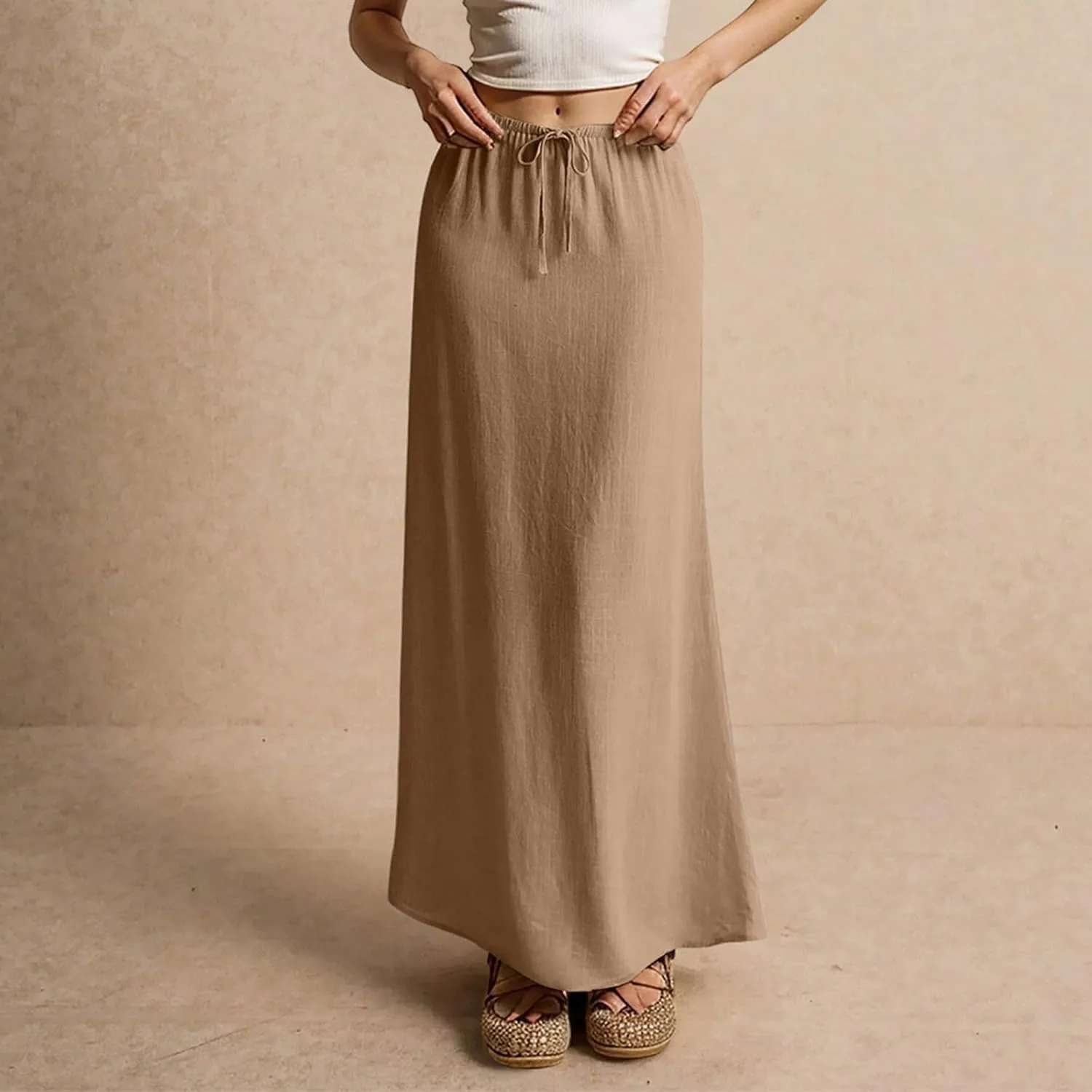 Long Skirts for Women Trendy Summer Comfy Drawstring Waist A Line Skirts Cute Vacation Boho Long Flowy Skirts