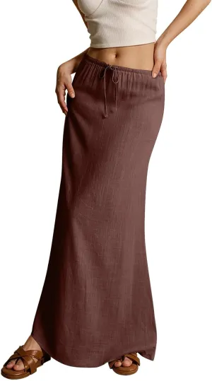 Long Skirts for Women Trendy Summer Comfy Drawstring Waist A Line Skirts Cute Vacation Boho Long Flowy Skirts