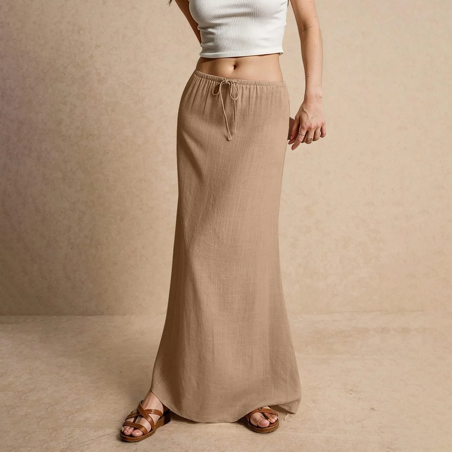 Long Skirts for Women Trendy Summer Comfy Drawstring Waist A Line Skirts Cute Vacation Boho Long Flowy Skirts