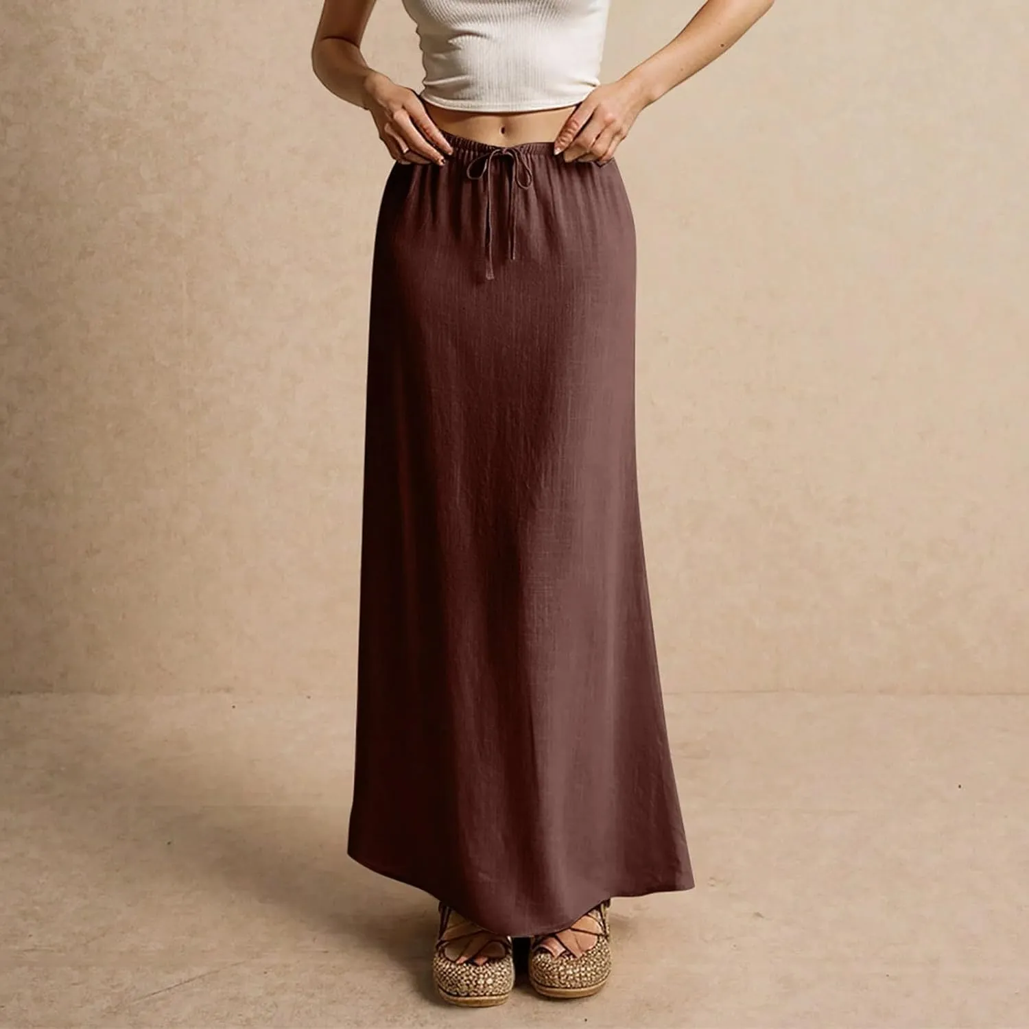 Long Skirts for Women Trendy Summer Comfy Drawstring Waist A Line Skirts Cute Vacation Boho Long Flowy Skirts
