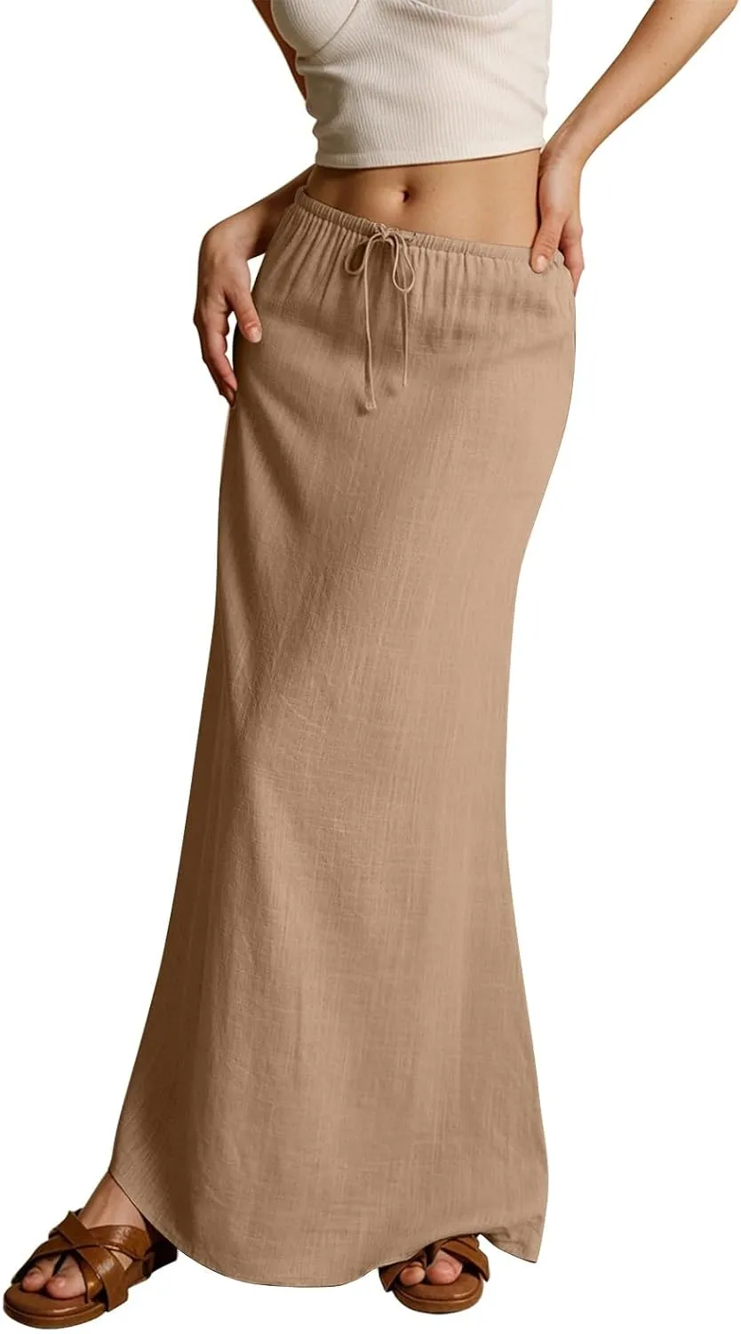 Long Skirts for Women Trendy Summer Comfy Drawstring Waist A Line Skirts Cute Vacation Boho Long Flowy Skirts