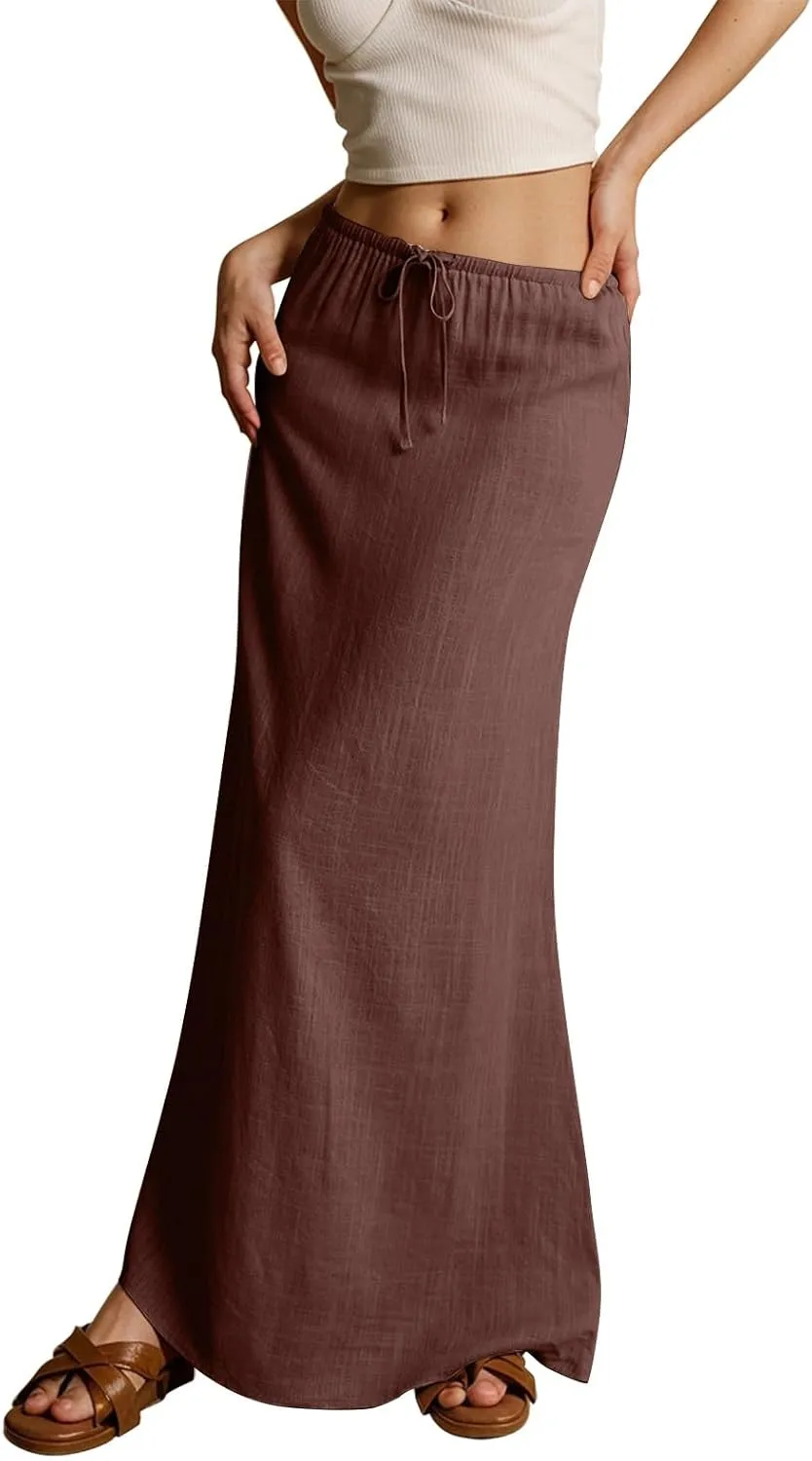Long Skirts for Women Trendy Summer Comfy Drawstring Waist A Line Skirts Cute Vacation Boho Long Flowy Skirts