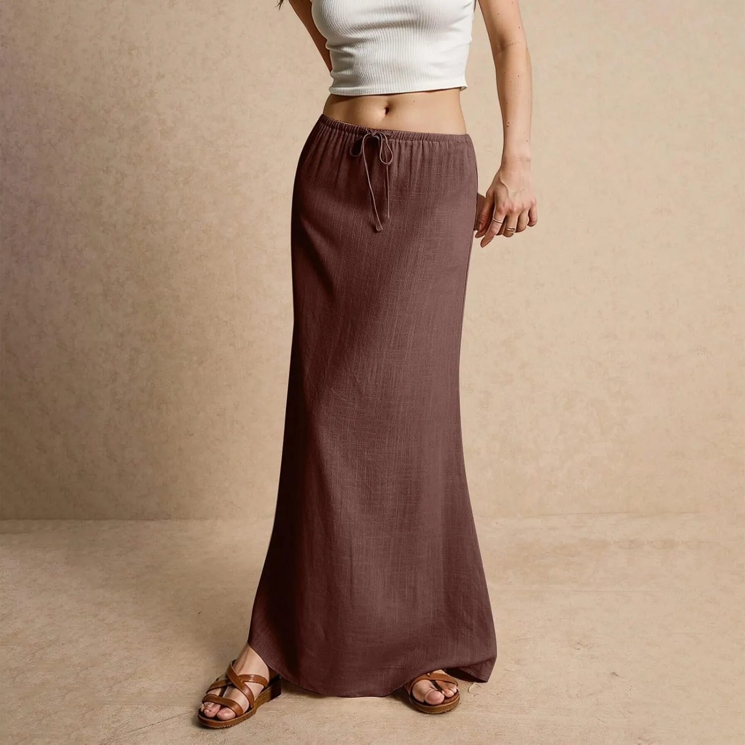 Long Skirts for Women Trendy Summer Comfy Drawstring Waist A Line Skirts Cute Vacation Boho Long Flowy Skirts