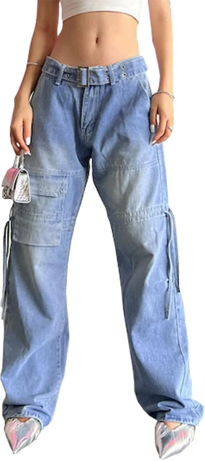 LONGBIDA Baggy Jeans for Women High Waisted Y2K Stretch Wide Leg Straight Jeans Casual Boyfriend Denim Pants