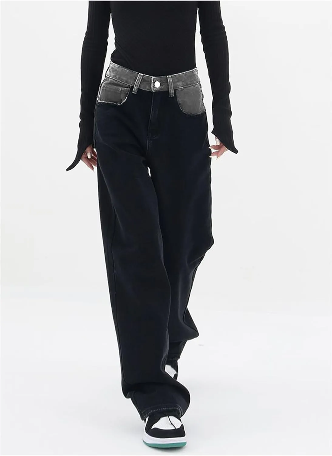 LONGBIDA Baggy Jeans for Women High Waisted Y2K Stretch Wide Leg Straight Jeans Casual Boyfriend Denim Pants