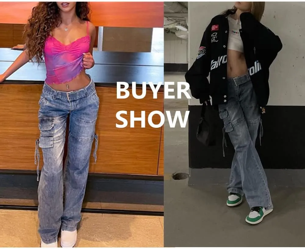 LONGBIDA Baggy Jeans for Women High Waisted Y2K Stretch Wide Leg Straight Jeans Casual Boyfriend Denim Pants