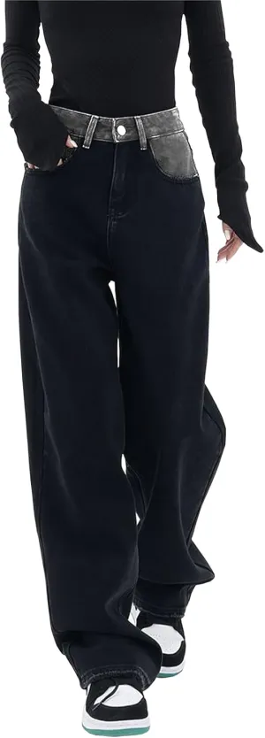 LONGBIDA Baggy Jeans for Women High Waisted Y2K Stretch Wide Leg Straight Jeans Casual Boyfriend Denim Pants