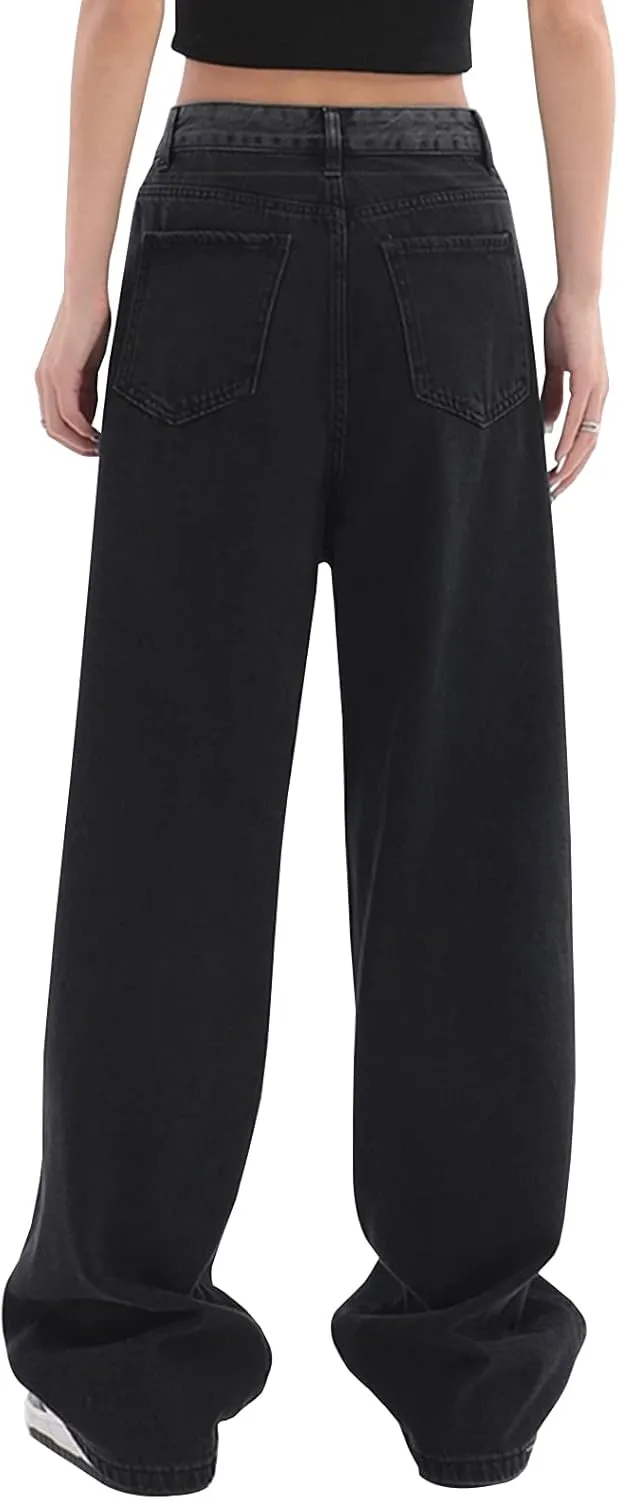 LONGBIDA Baggy Jeans for Women High Waisted Y2K Stretch Wide Leg Straight Jeans Casual Boyfriend Denim Pants