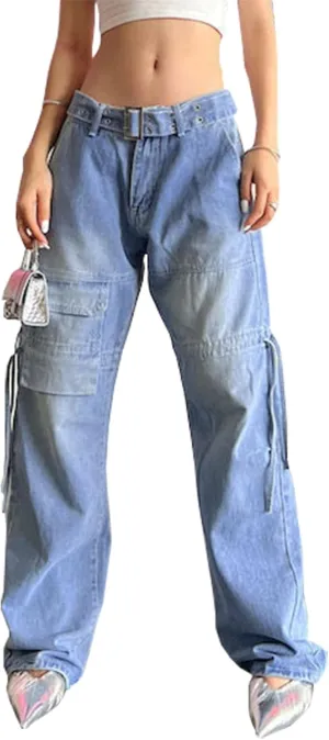 LONGBIDA Baggy Jeans for Women High Waisted Y2K Stretch Wide Leg Straight Jeans Casual Boyfriend Denim Pants