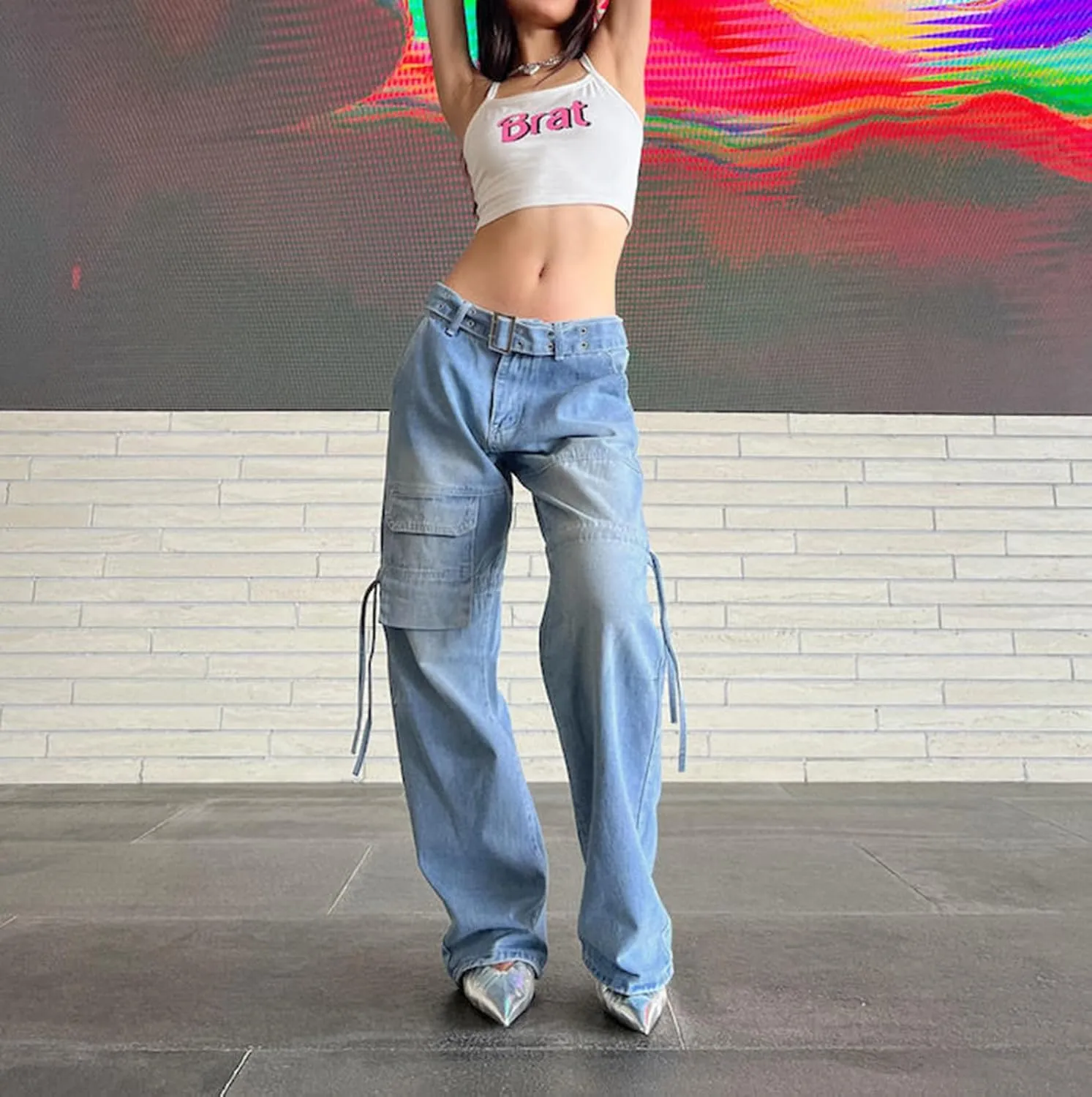 LONGBIDA Baggy Jeans for Women High Waisted Y2K Stretch Wide Leg Straight Jeans Casual Boyfriend Denim Pants