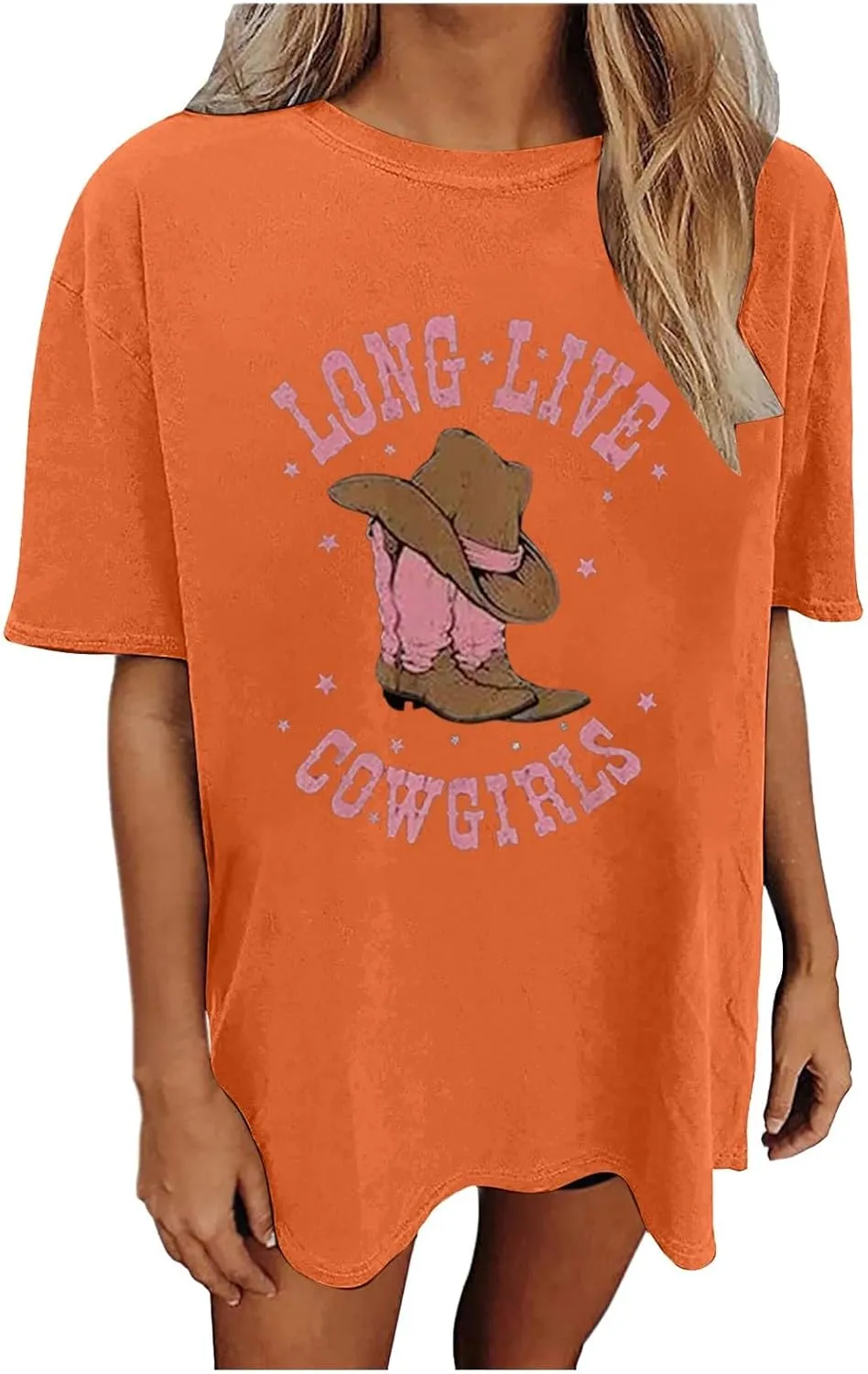 Love Live Cowgirls Tshirts for Women Letter Printed Crew Neck Short Sleeve Drop Shoulder T Shirt Loose Graphic Tees