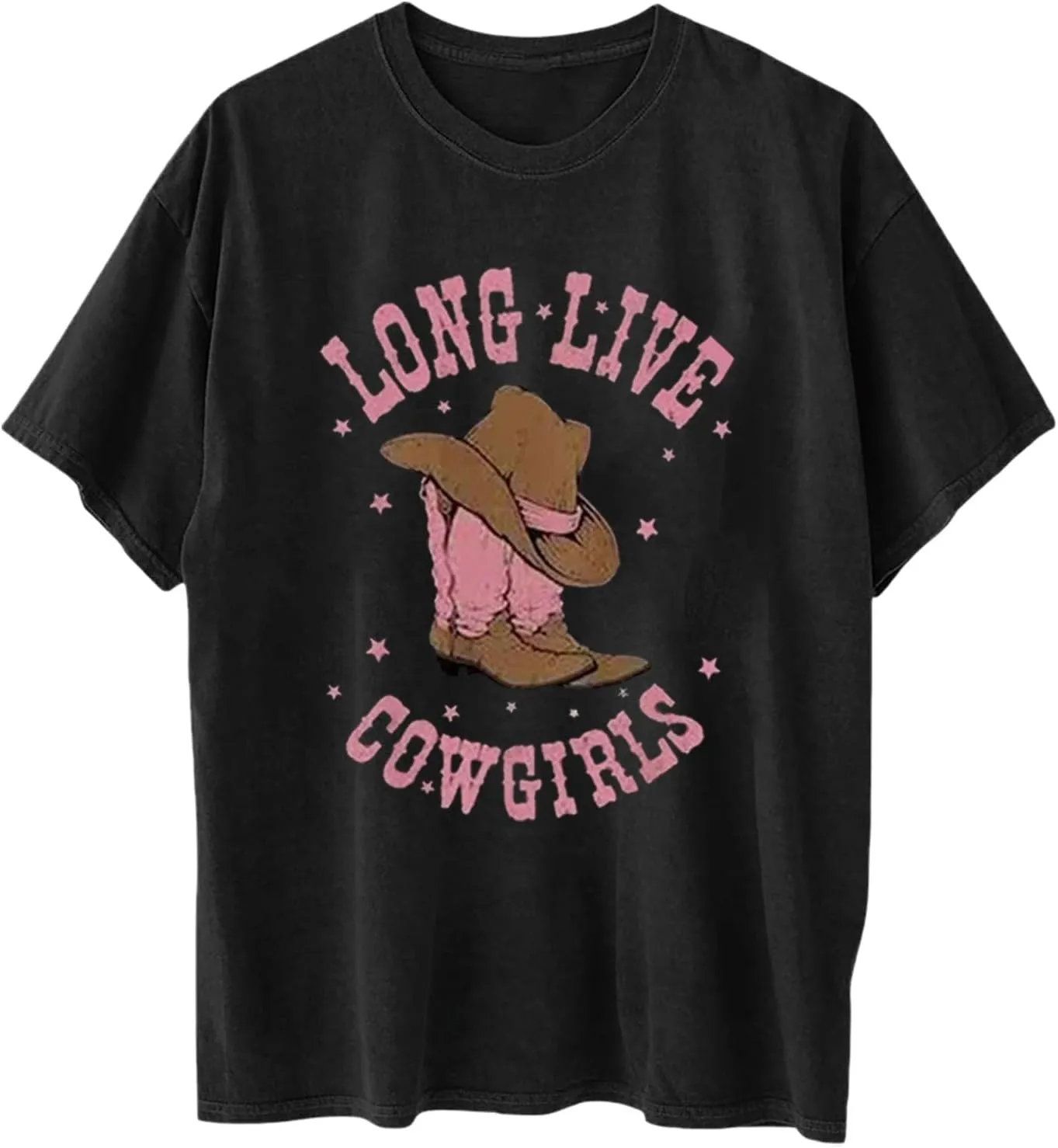 Love Live Cowgirls Tshirts for Women Letter Printed Crew Neck Short Sleeve Drop Shoulder T Shirt Loose Graphic Tees