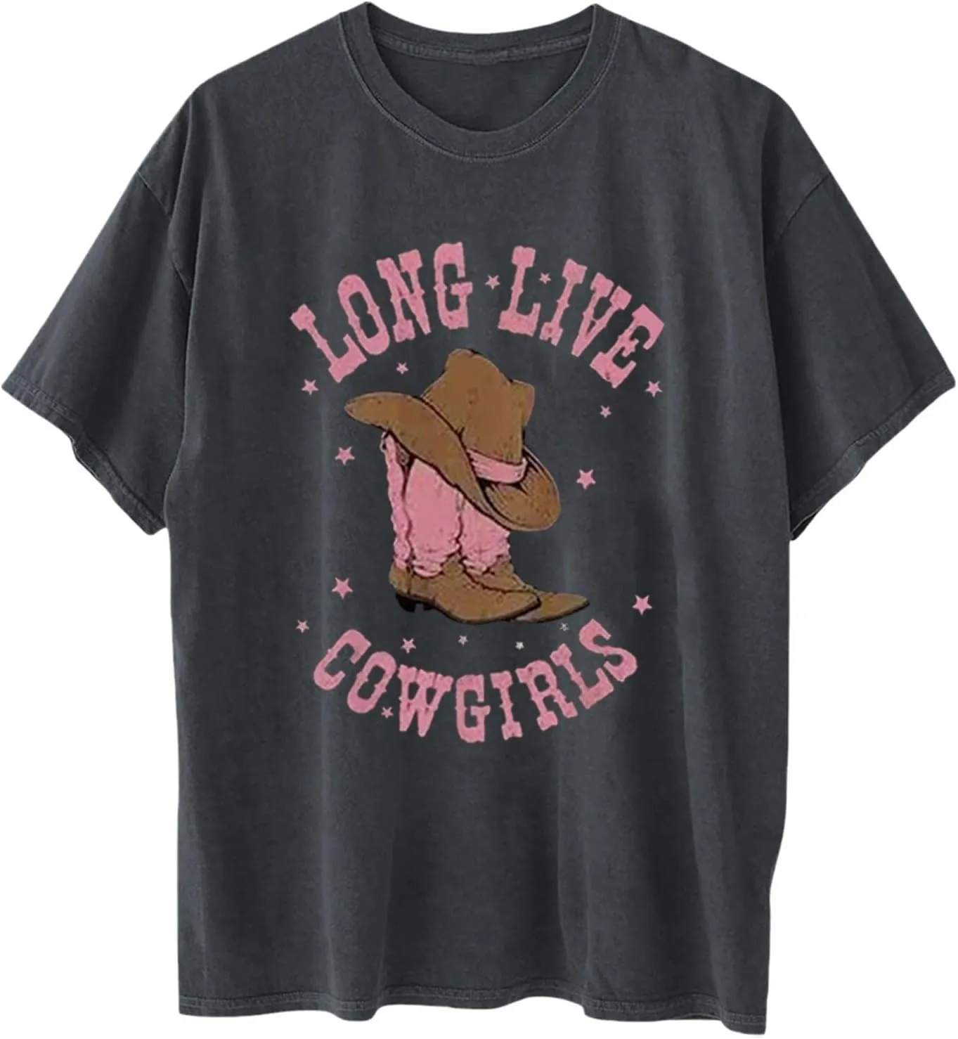 Love Live Cowgirls Tshirts for Women Letter Printed Crew Neck Short Sleeve Drop Shoulder T Shirt Loose Graphic Tees