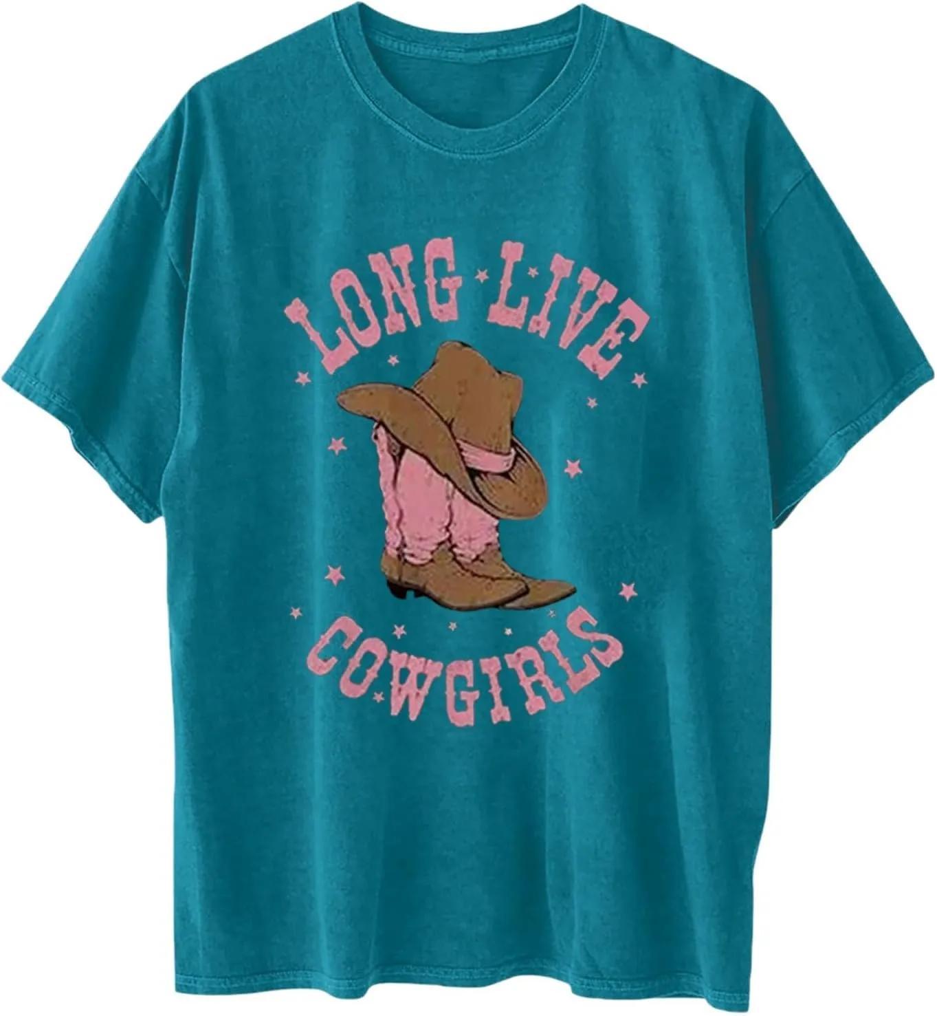 Love Live Cowgirls Tshirts for Women Letter Printed Crew Neck Short Sleeve Drop Shoulder T Shirt Loose Graphic Tees