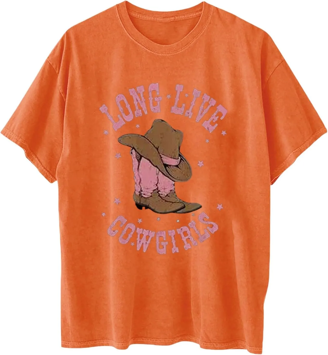 Love Live Cowgirls Tshirts for Women Letter Printed Crew Neck Short Sleeve Drop Shoulder T Shirt Loose Graphic Tees