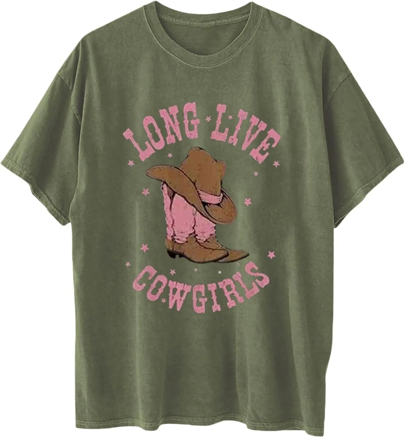 Love Live Cowgirls Tshirts for Women Letter Printed Crew Neck Short Sleeve Drop Shoulder T Shirt Loose Graphic Tees