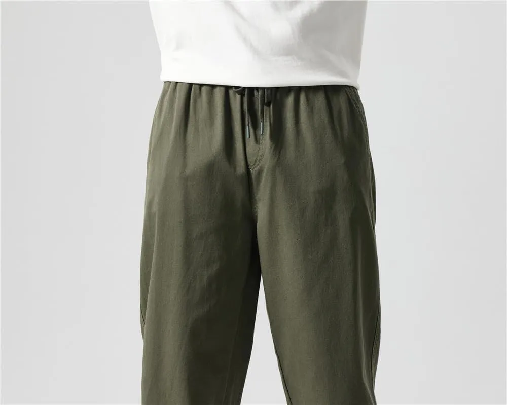 LUOBANIU Mens Straight-fit Cotton Linen Drawstring Pants Elastic Waist Jogger Trousers Loose Fit Baggy Casual Pants