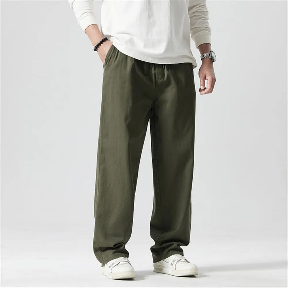 LUOBANIU Mens Straight-fit Cotton Linen Drawstring Pants Elastic Waist Jogger Trousers Loose Fit Baggy Casual Pants