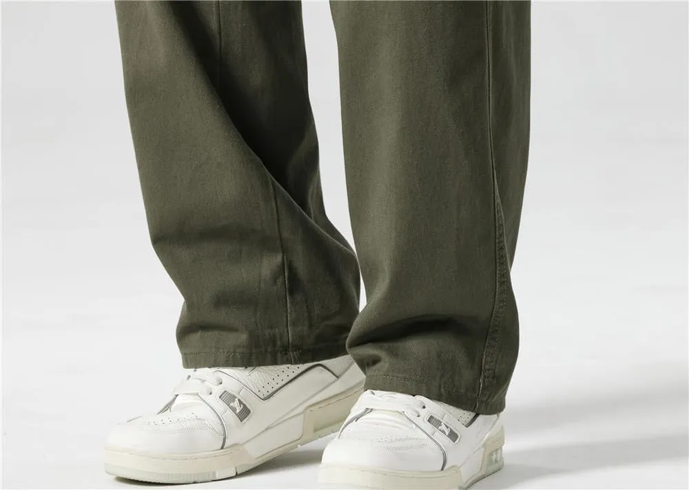 LUOBANIU Mens Straight-fit Cotton Linen Drawstring Pants Elastic Waist Jogger Trousers Loose Fit Baggy Casual Pants