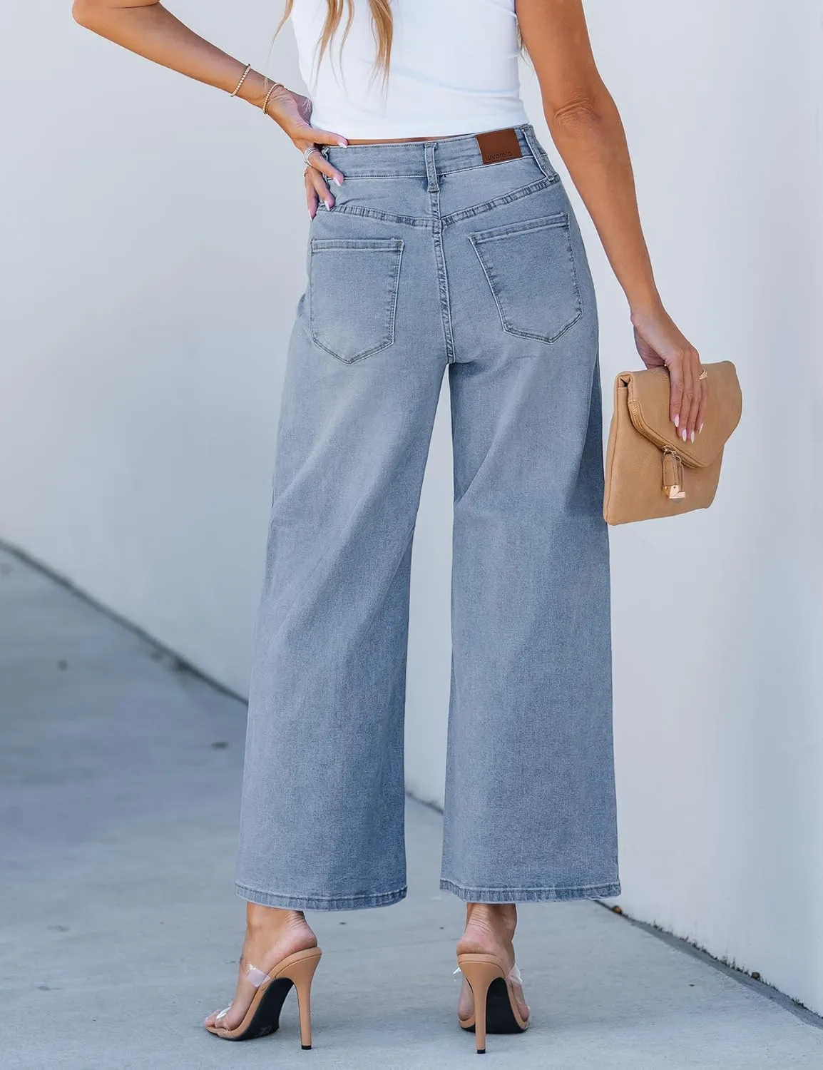 luvamia Wide Leg Jeans for Women High Waisted Relaxed Fit Trendy Stretchy Denim Pants Ankle Trouser Jeans with Pockets