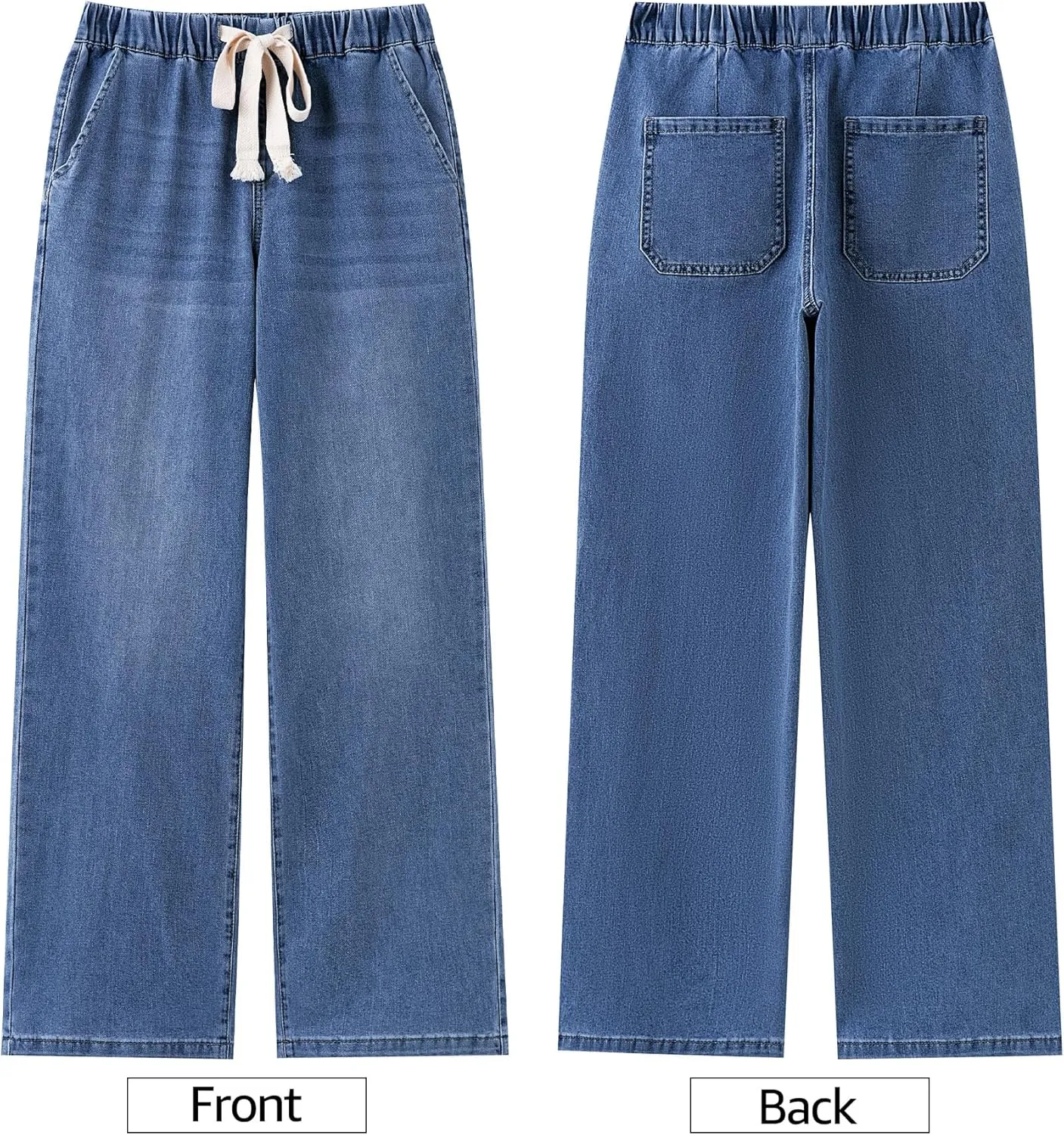 luvamia Wide Leg Jeans Woman High Waisted Trendy Pull On Elastic Waist Drawstring Stretchy Denim Jean Pants with Pockets