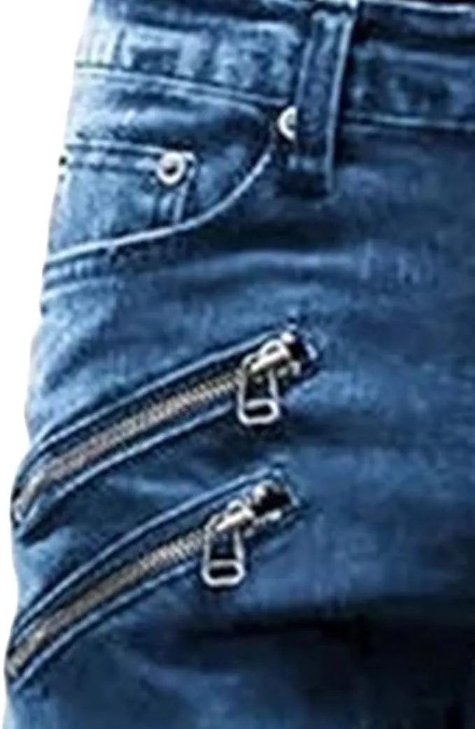 Maiyifu-GJ Mens Distressed Biker Jeans Ripped Punk Gothic Zipper Denim Pants Hip Hop Tapered Leg Slim Fit Jeans Pant