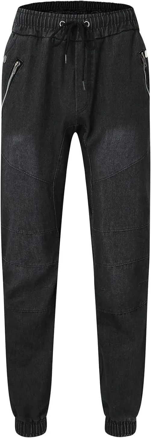 Male Casual Fashion Plus Size Pocket Drawstring Waist Solid Color Slim Toe Jeans Skinny Slim Fit Mens Jeans Mens