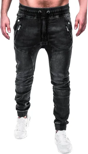 Male Casual Fashion Plus Size Pocket Drawstring Waist Solid Color Slim Toe Jeans Skinny Slim Fit Mens Jeans Mens
