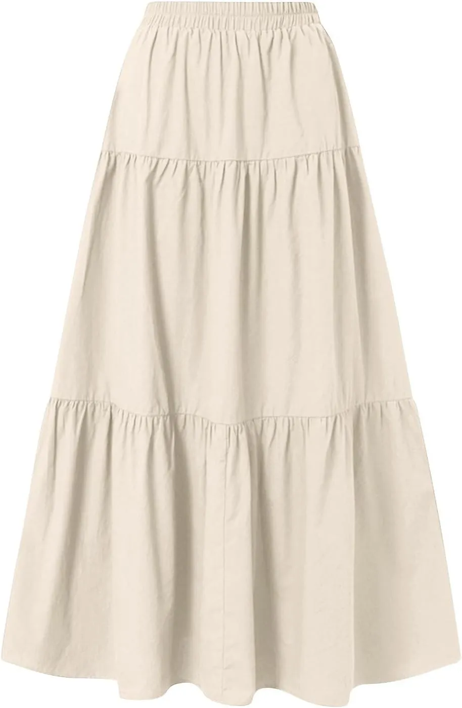 Maxi Skirts for Women Summer Drawstring Elastic High Waisted Ruffle Layered Tiered A Line Skirts Work Long Skirt