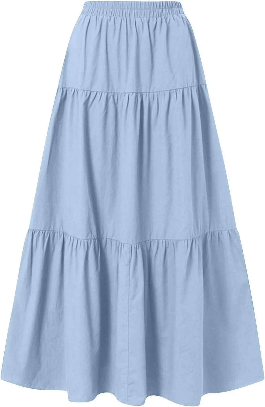 Maxi Skirts for Women Summer Drawstring Elastic High Waisted Ruffle Layered Tiered A Line Skirts Work Long Skirt