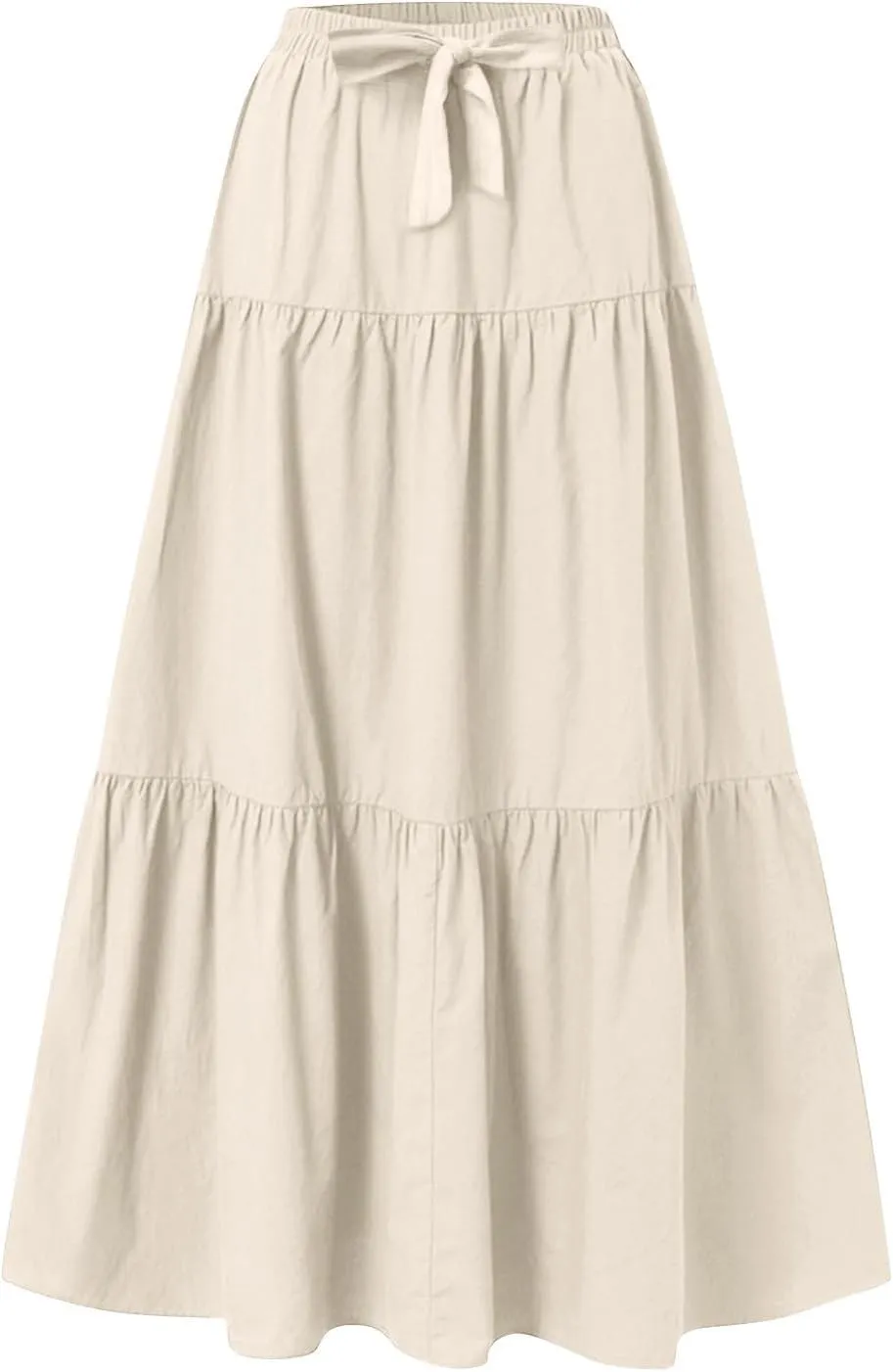 Maxi Skirts for Women Summer Drawstring Elastic High Waisted Ruffle Layered Tiered A Line Skirts Work Long Skirt