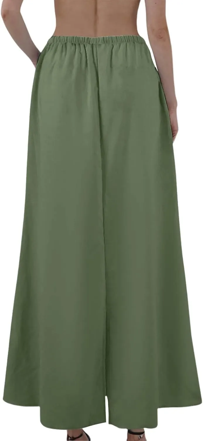 Maxi Skirts for Women Trendy Summer Boho Low Rise Drawstring Cotton Linen Skirts Casual Cute Flowy Long Fishtail Skirt