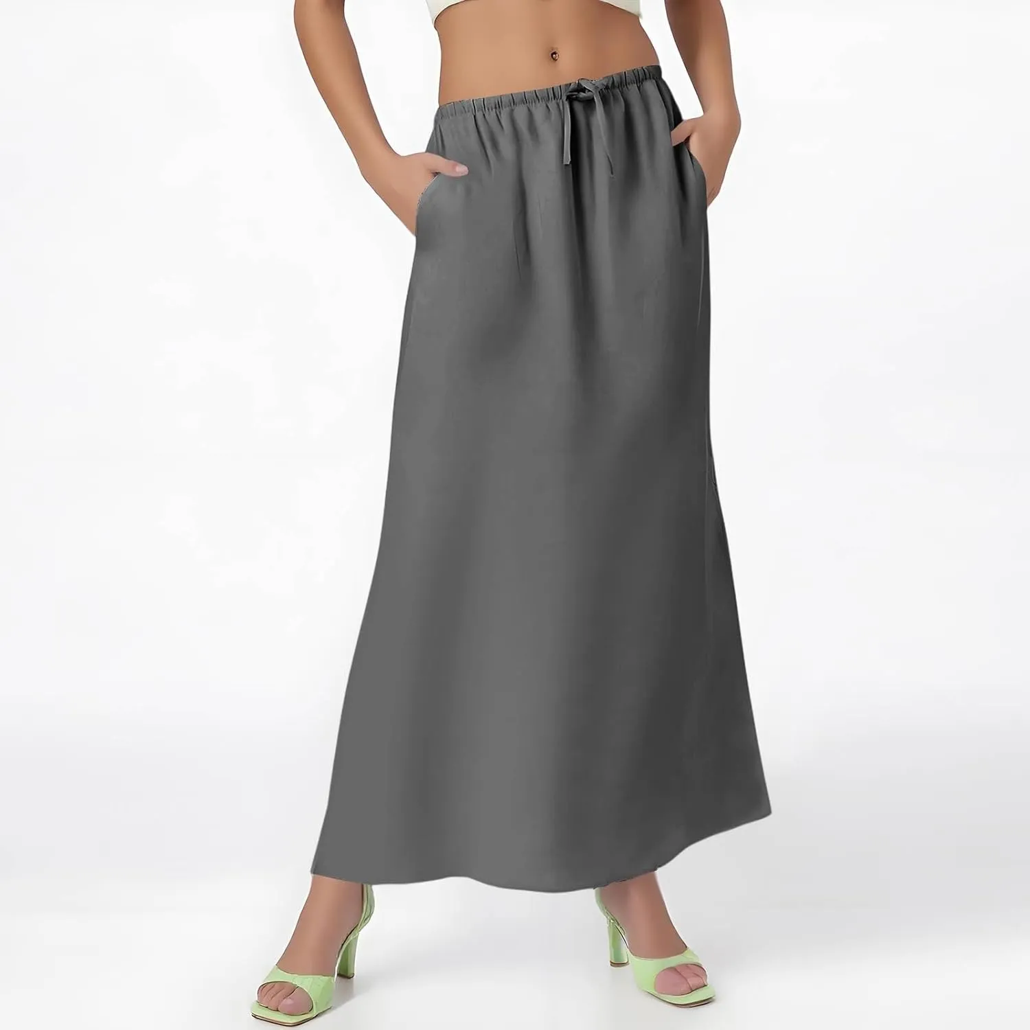 Maxi Skirts for Women Trendy Summer Boho Low Rise Drawstring Cotton Linen Skirts Casual Cute Flowy Long Fishtail Skirt