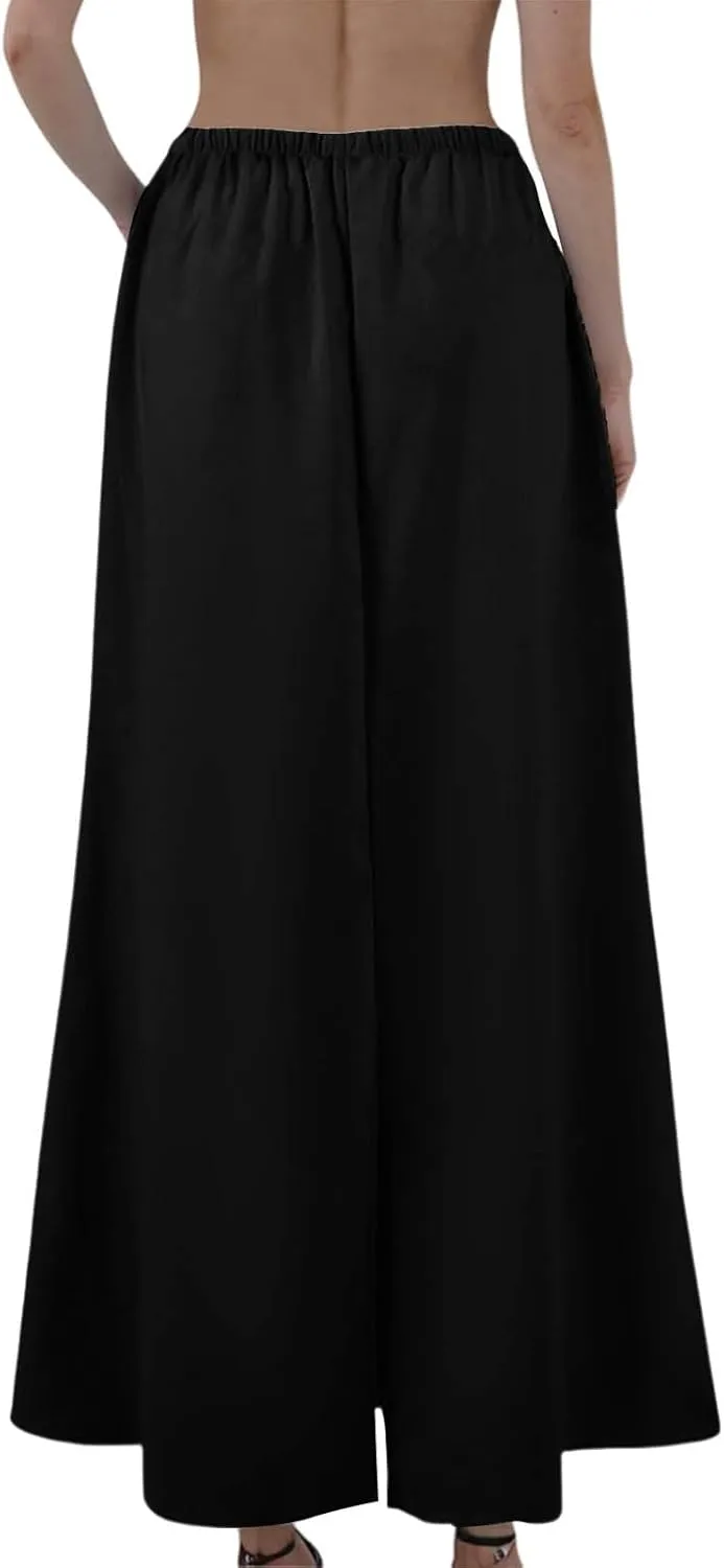 Maxi Skirts for Women Trendy Summer Boho Low Rise Drawstring Cotton Linen Skirts Casual Cute Flowy Long Fishtail Skirt
