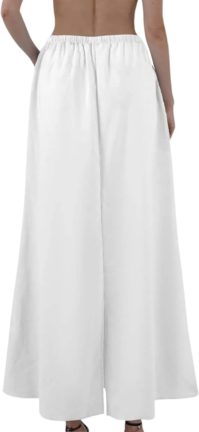 Maxi Skirts for Women Trendy Summer Boho Low Rise Drawstring Cotton Linen Skirts Casual Cute Flowy Long Fishtail Skirt
