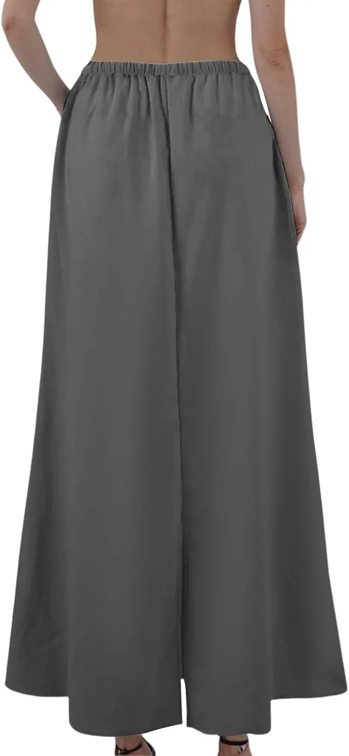 Maxi Skirts for Women Trendy Summer Boho Low Rise Drawstring Cotton Linen Skirts Casual Cute Flowy Long Fishtail Skirt