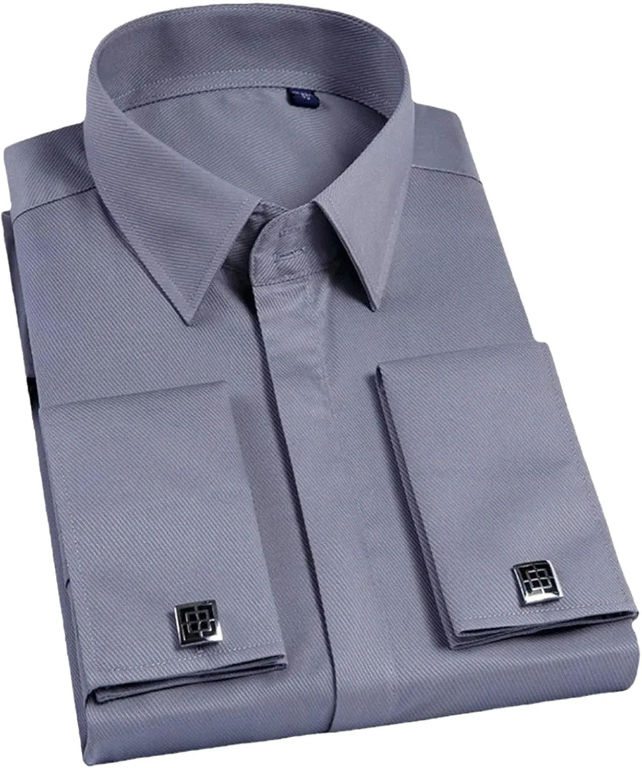 Men French Cufflinks Shirt Long Sleeve Casual Male Shirts Solid Color Slim Fit Cuff Dress Shirts