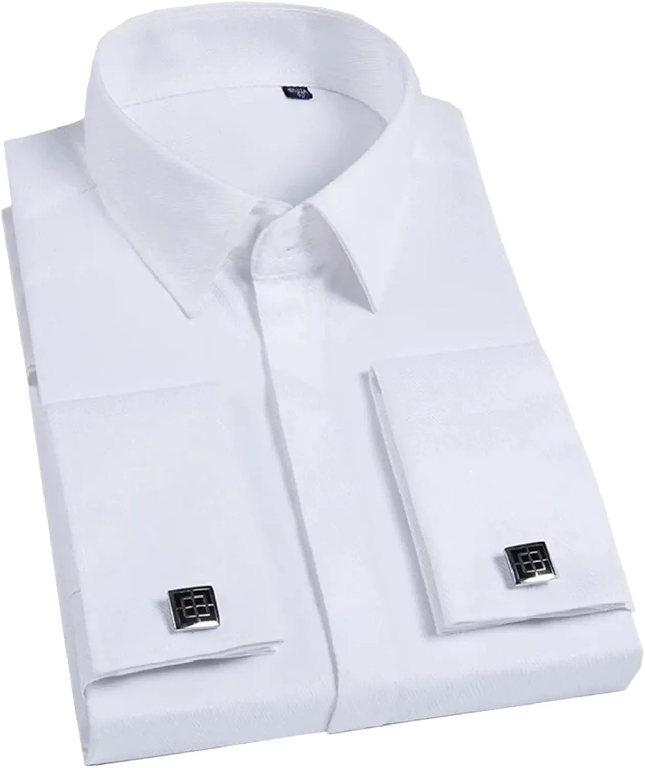 Men French Cufflinks Shirt Long Sleeve Casual Male Shirts Solid Color Slim Fit Cuff Dress Shirts