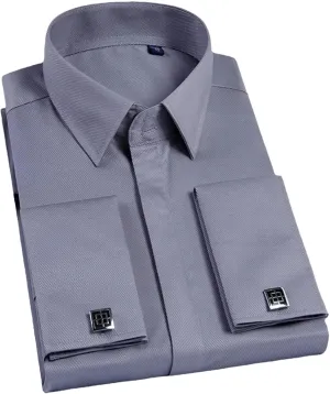 Men French Cufflinks Shirt Long Sleeve Casual Male Shirts Solid Color Slim Fit Cuff Dress Shirts